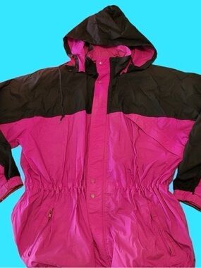 Vintage Gap Women's Hooded Colorblock Jacket in Hot Pink and Black